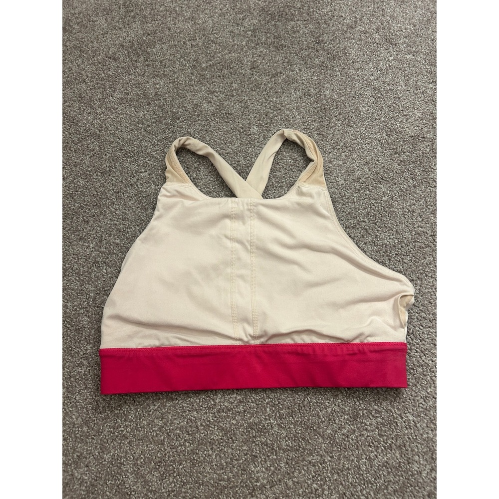 Fabletics Sports Bra Womens Small Cream Pink Good High Neck Crossback Keyhole